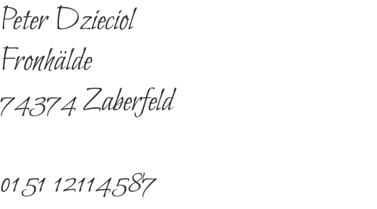 Peter Dzieciol Fronhälde  74374 Zaberfeld  0151 12114587